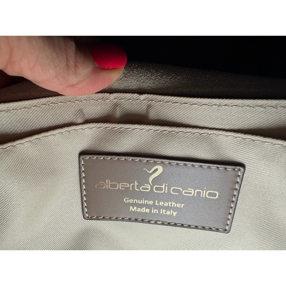 Alberta Di Canio Italian Leather Clutch Beige Taupe Gold Hardware Made In Italy - Picture 6 of 9